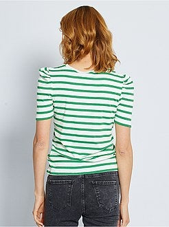 T-shirt canelada e mangas de balão - Kiabi