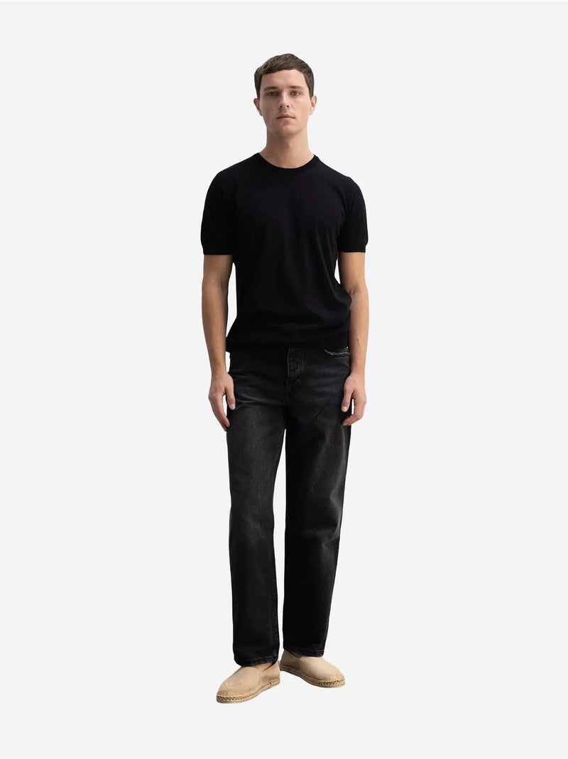 T-shirt canelada lisa com decote redondo giesto Preto - Kiabi