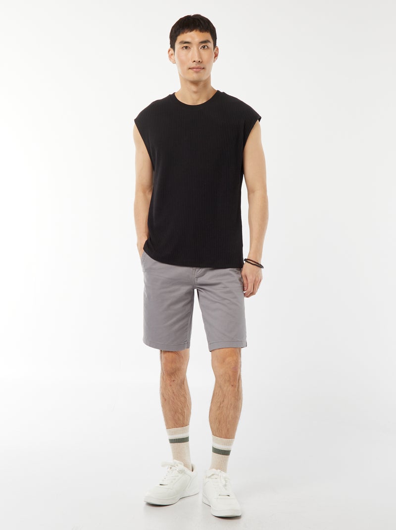 T-shirt canelada lisa sem mangas Preto - Kiabi