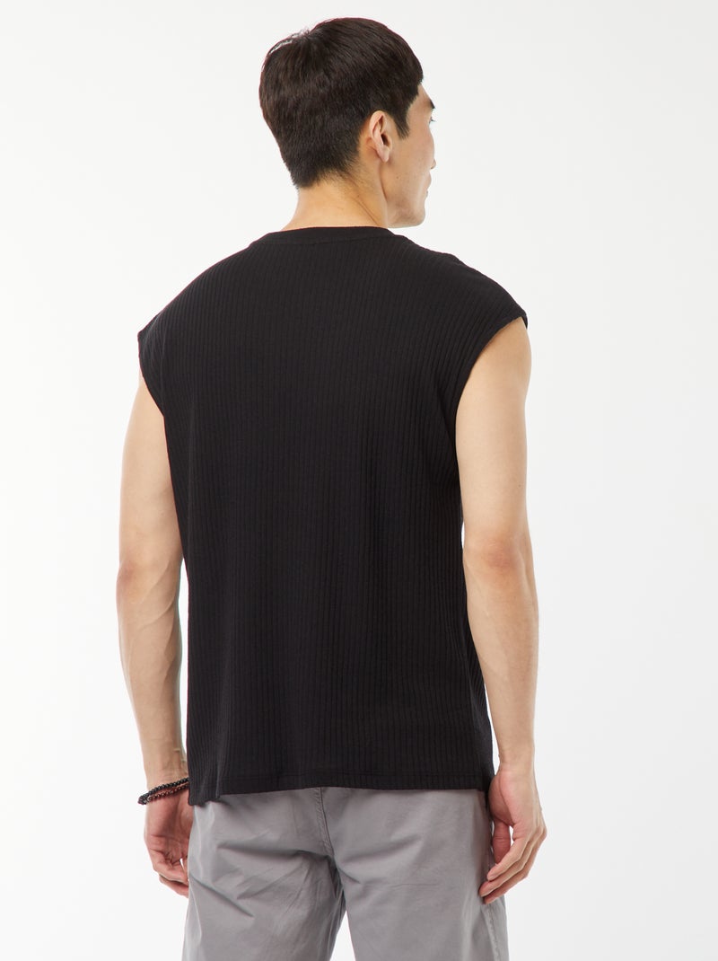 T-shirt canelada lisa sem mangas Preto - Kiabi