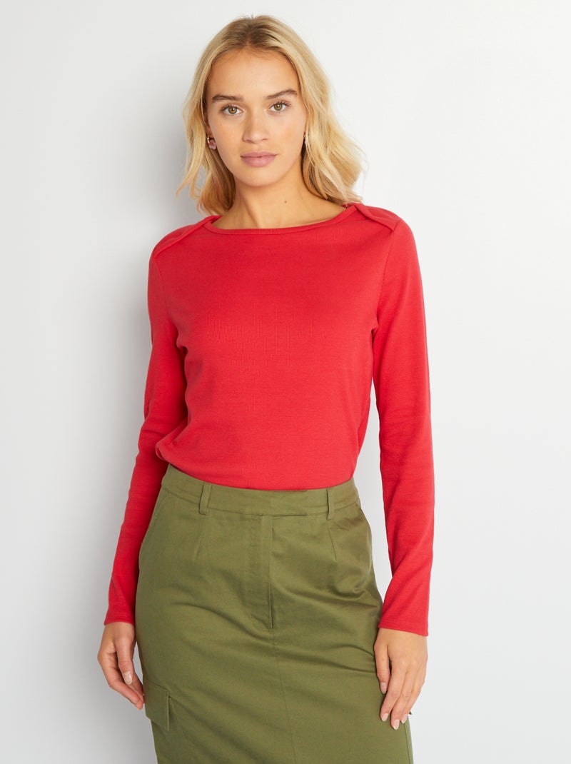 T-shirt canelada lisa VERMELHO - Kiabi