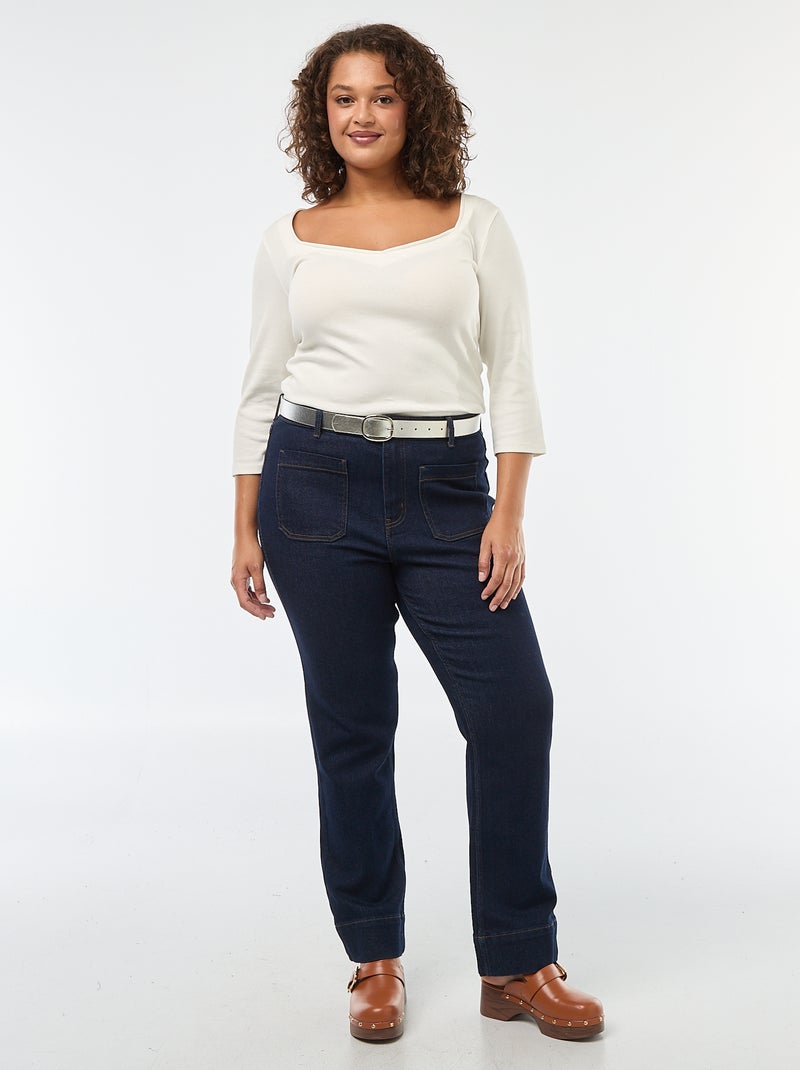 T-shirt canelado com decote amplo Branco - Kiabi