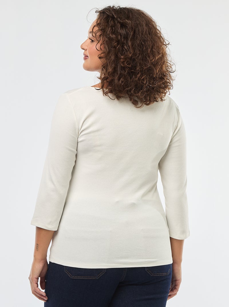 T-shirt canelado com decote amplo Branco - Kiabi