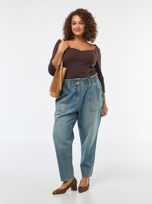 T-shirt canelado com decote amplo - Kiabi