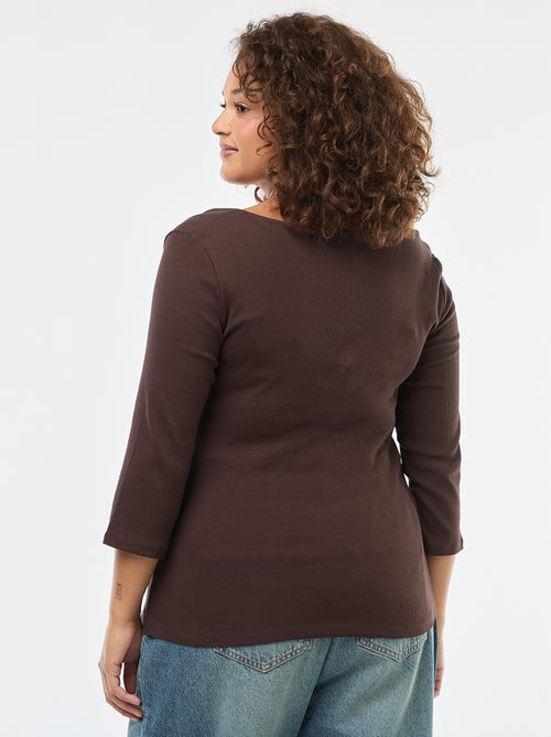 T-shirt canelado com decote amplo - Kiabi