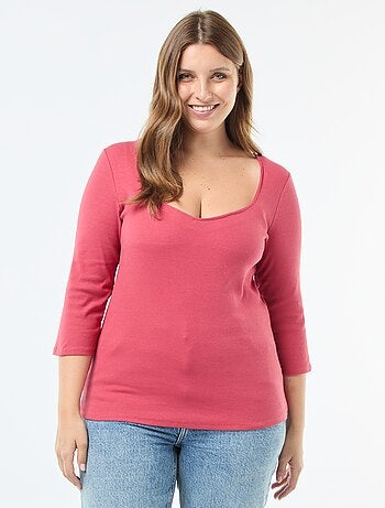 T-shirt canelado com decote amplo