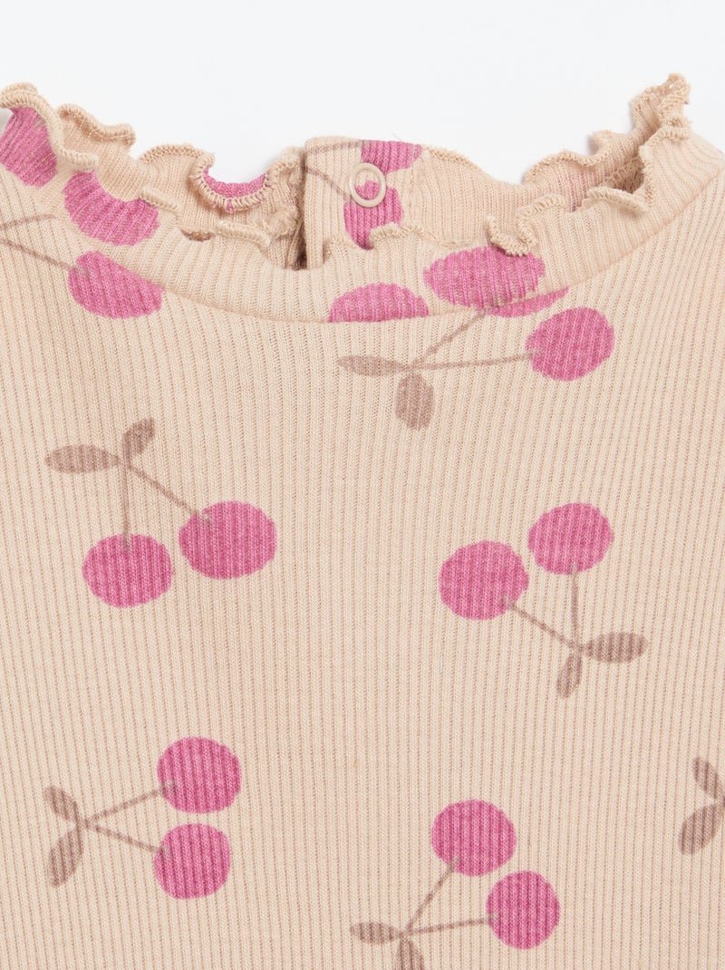 T-shirt canelado com gola ondulada Bege - Kiabi