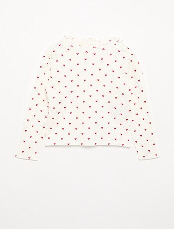 T-shirt canelado com gola ondulada