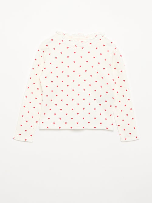 T-shirt canelado com gola ondulada - Kiabi