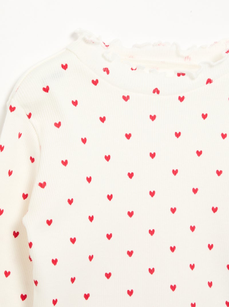T-shirt canelado com gola ondulada Branco - Kiabi