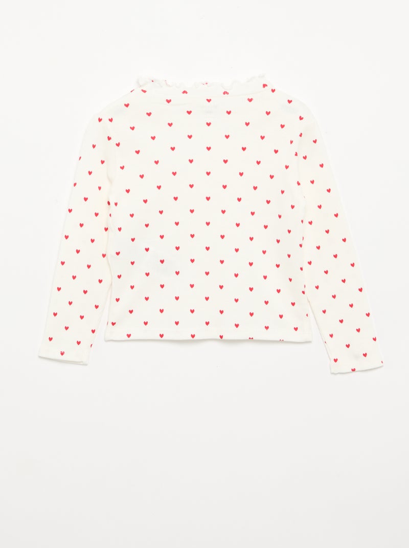 T-shirt canelado com gola ondulada Branco - Kiabi