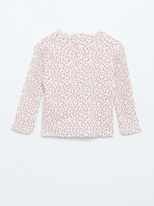 T-shirt canelado com gola ondulada - Kiabi