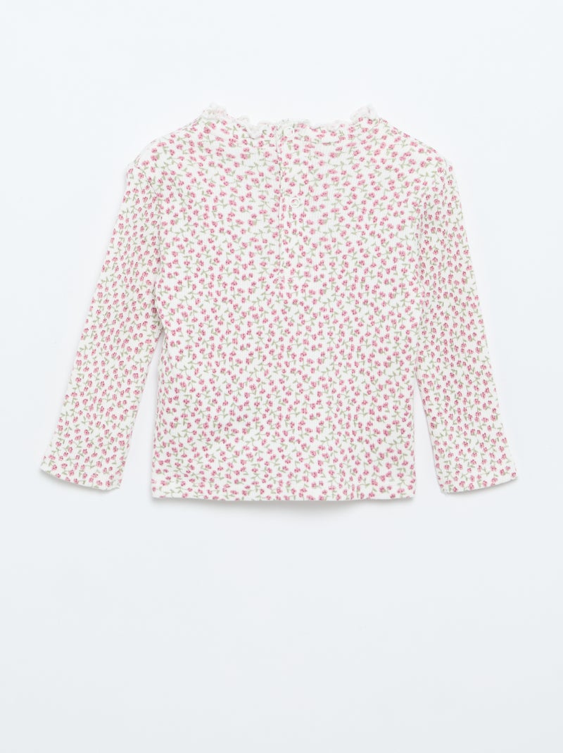 T-shirt canelado com gola ondulada Branco - Kiabi