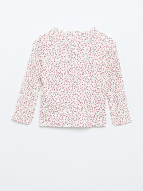 T-shirt canelado com gola ondulada - Kiabi