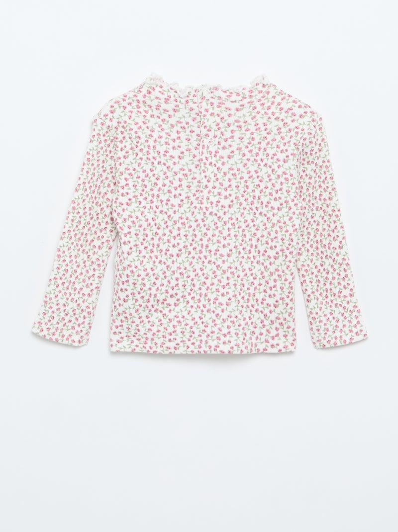 T-shirt canelado com gola ondulada Branco - Kiabi