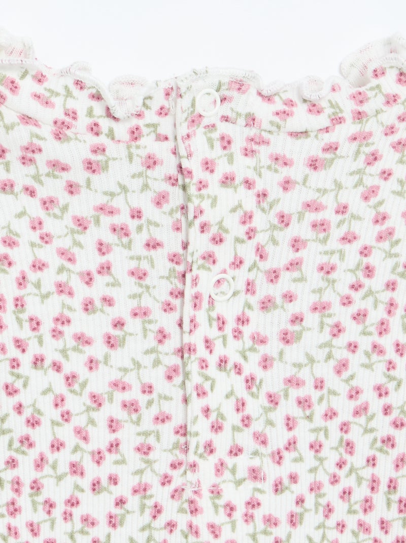 T-shirt canelado com gola ondulada Branco - Kiabi