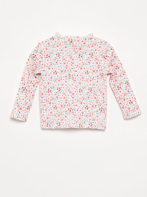 T-shirt canelado com gola ondulada - Kiabi