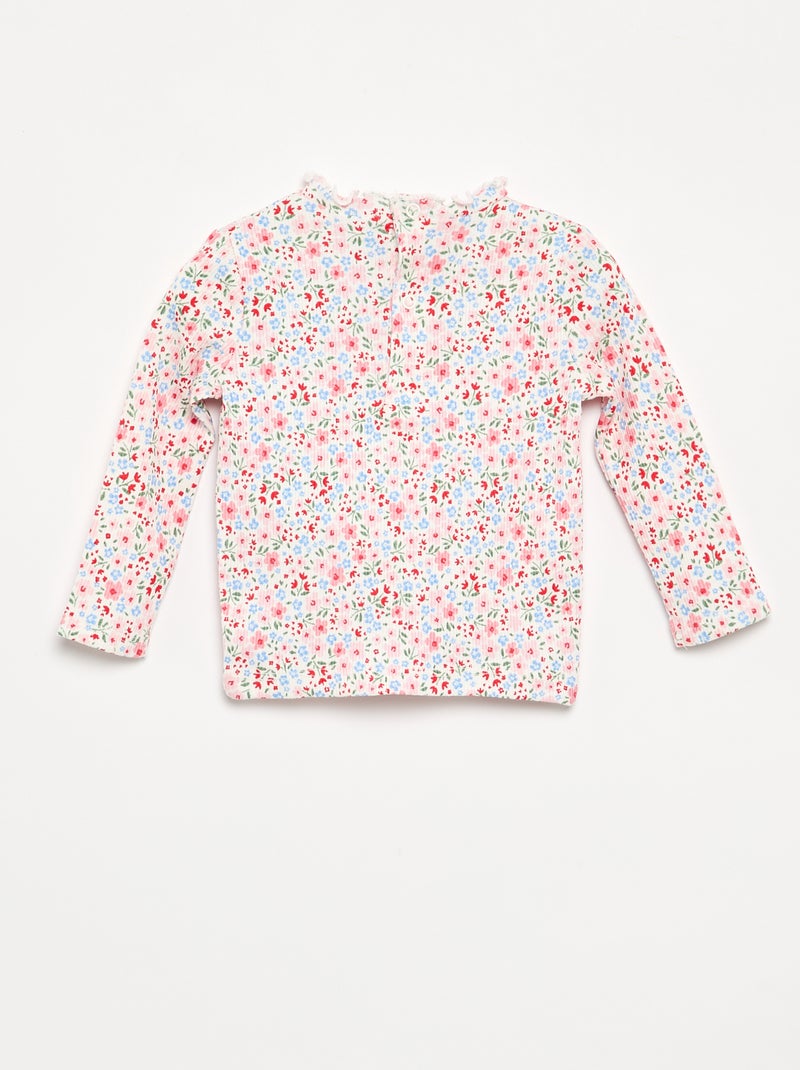 T-shirt canelado com gola ondulada Branco - Kiabi