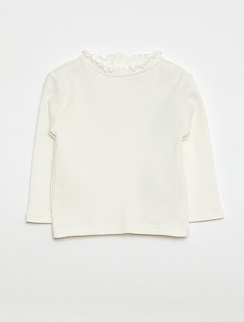 T-shirt canelado com gola ondulada