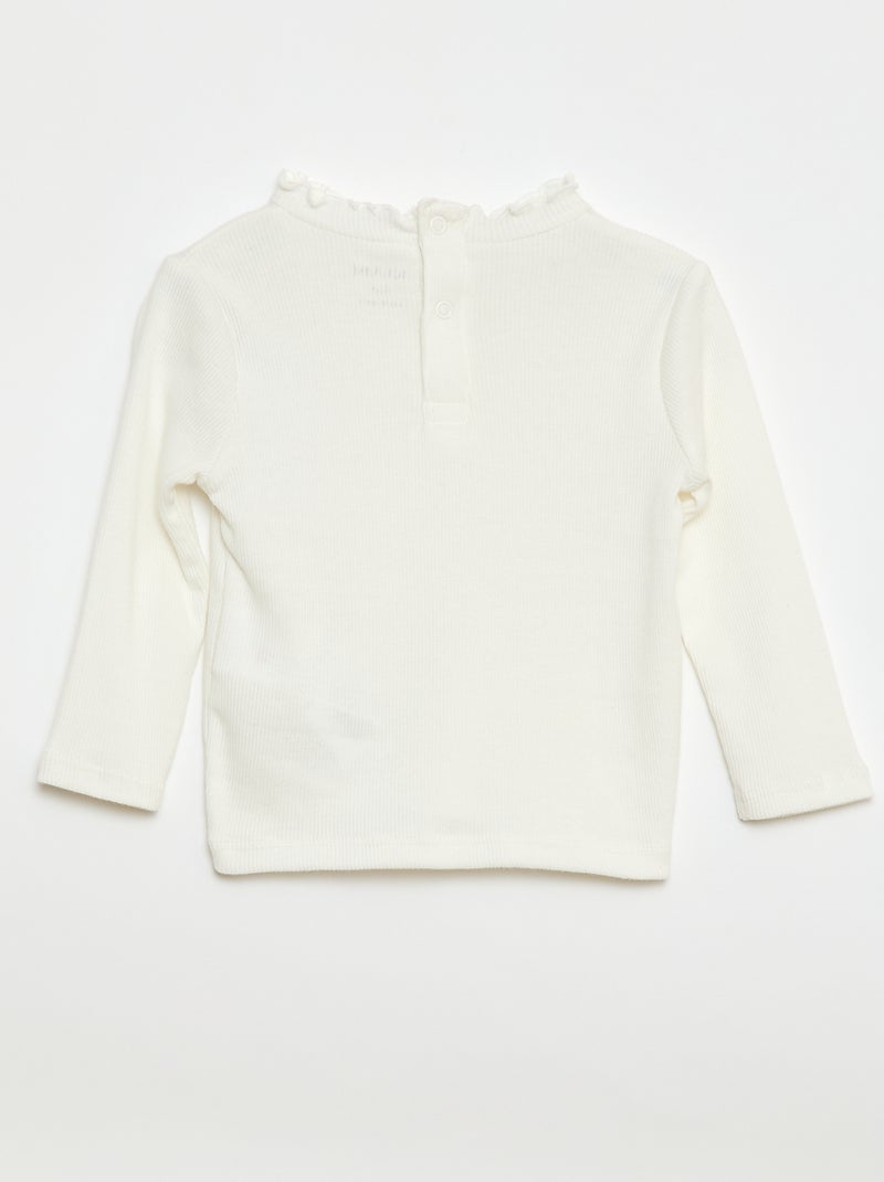 T-shirt canelado com gola ondulada Branco - Kiabi