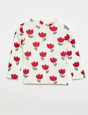 T-shirt canelado com gola ondulada