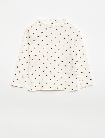 T-shirt canelado com gola ondulada