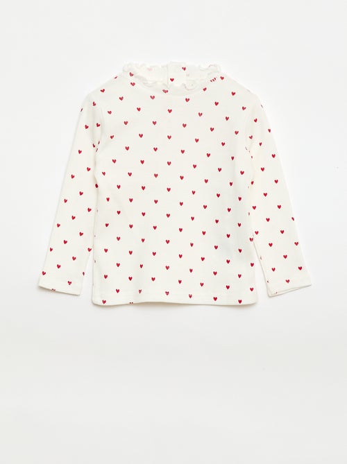 T-shirt canelado com gola ondulada - Kiabi