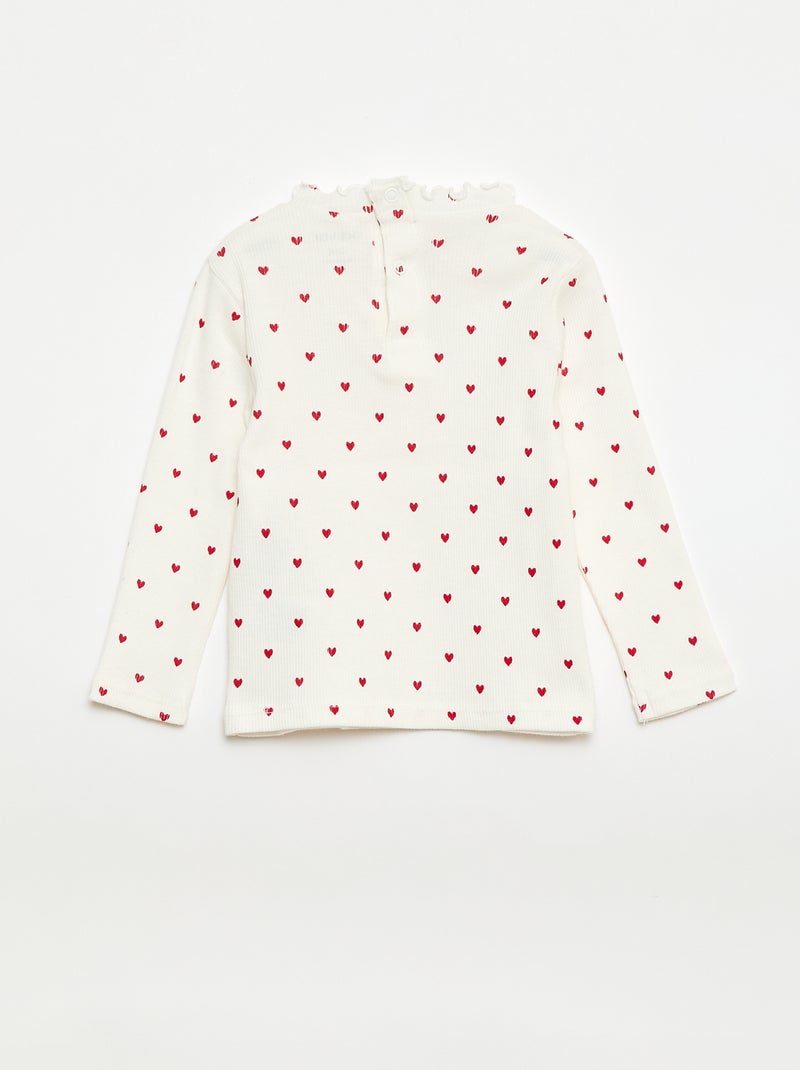 T-shirt canelado com gola ondulada Branco - Kiabi