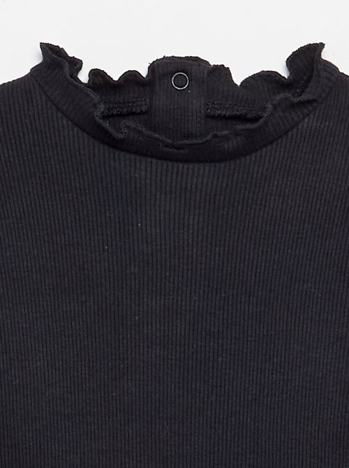 T-shirt canelado com gola ondulada - Kiabi