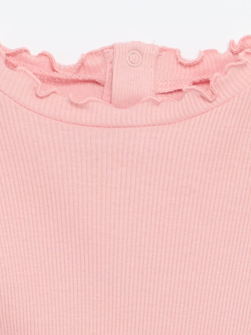 T-shirt canelado com gola ondulada Rosa - Kiabi