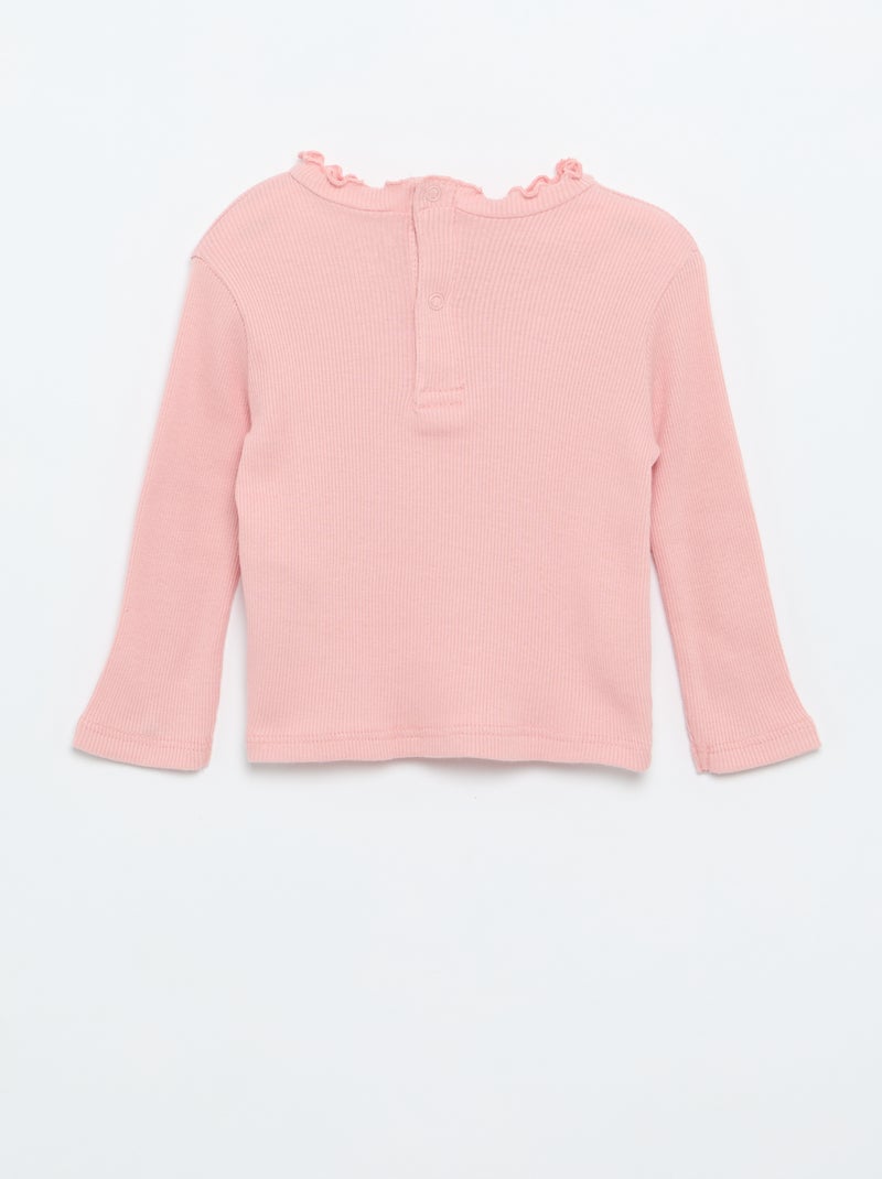 T-shirt canelado com gola ondulada Rosa - Kiabi