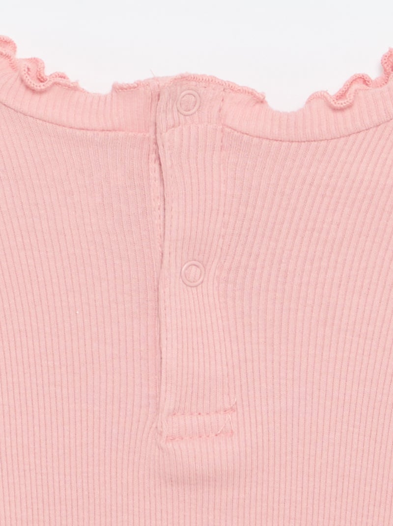 T-shirt canelado com gola ondulada Rosa - Kiabi