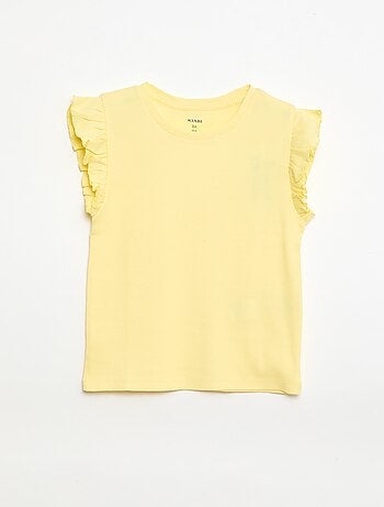 T-shirt canelado com mangas com folhos