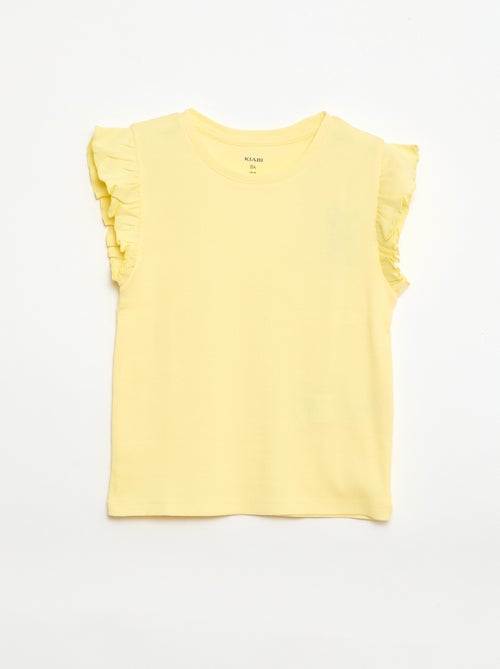 T-shirt canelado com mangas com folhos - Kiabi