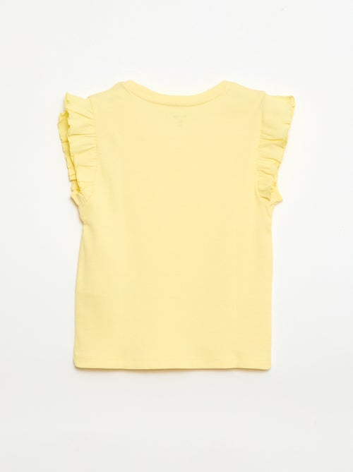 T-shirt canelado com mangas com folhos - Kiabi