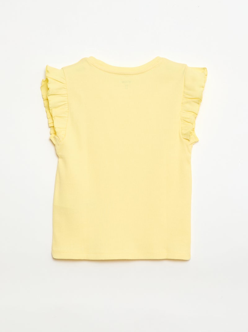 T-shirt canelado com mangas com folhos Amarelo - Kiabi