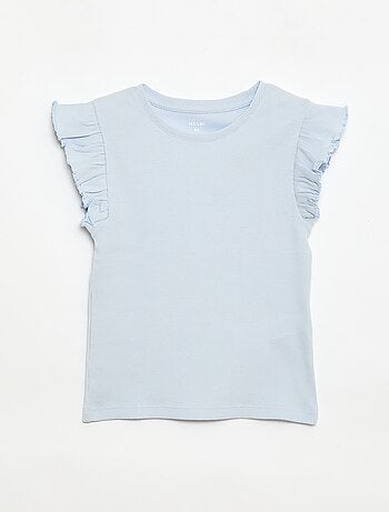 T-shirt canelado com mangas com folhos