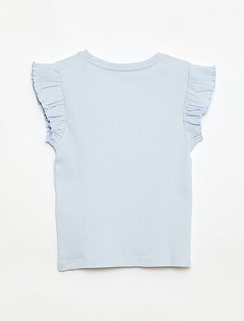 T-shirt canelado com mangas com folhos