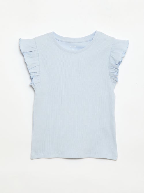 T-shirt canelado com mangas com folhos - Kiabi