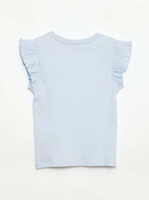 T-shirt canelado com mangas com folhos - Kiabi