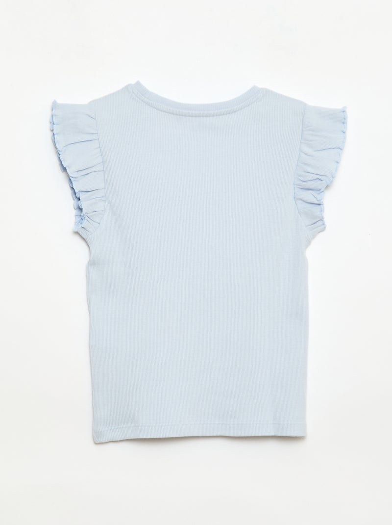 T-shirt canelado com mangas com folhos Azul - Kiabi