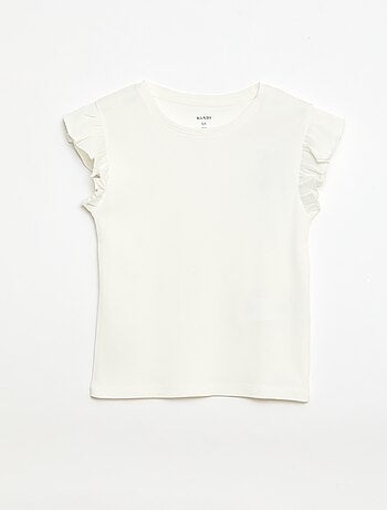 T-shirt canelado com mangas com folhos