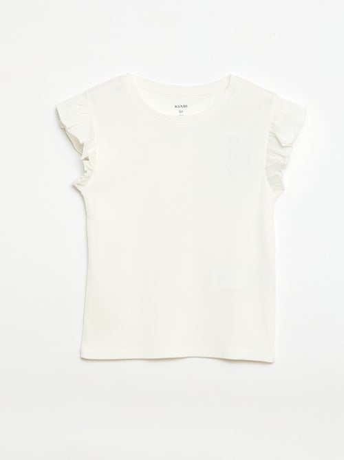 T-shirt canelado com mangas com folhos - Kiabi