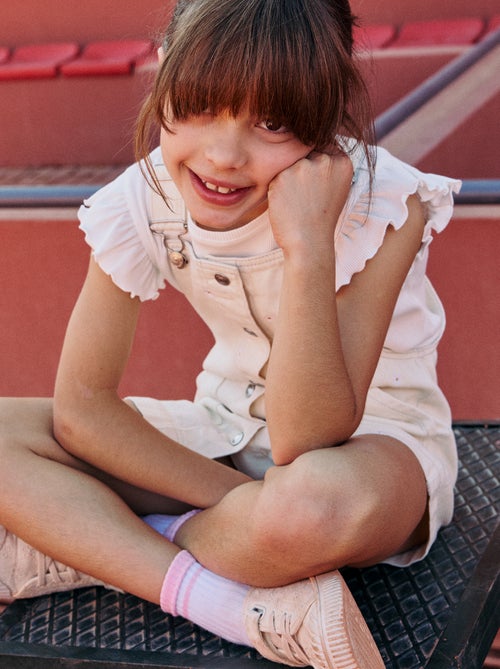 T-shirt canelado com mangas com folhos - Kiabi