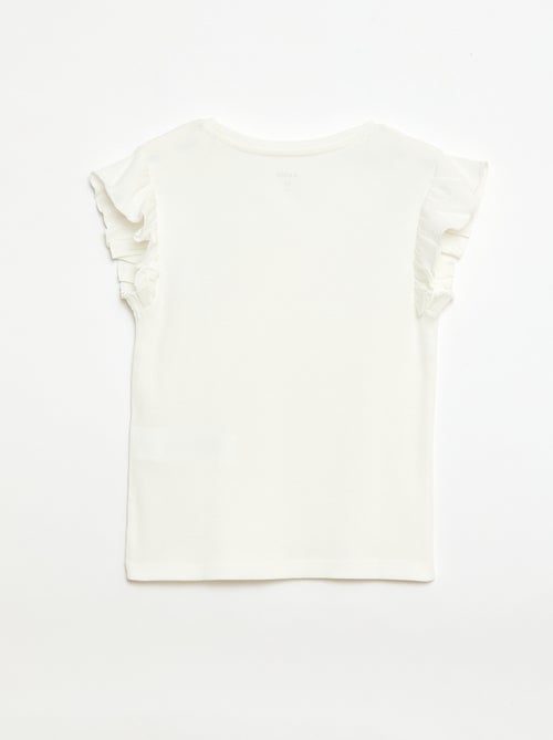 T-shirt canelado com mangas com folhos - Kiabi