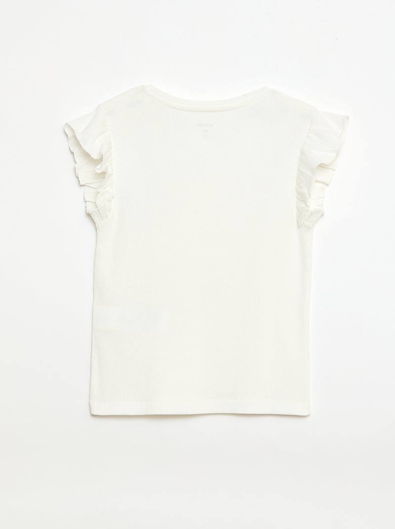 T-shirt canelado com mangas com folhos Branco - Kiabi