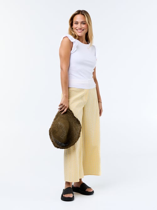 T-shirt canelado com mangas com folhos - Kiabi