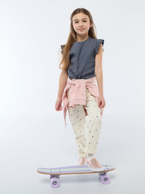 T-shirt canelado com mangas com folhos - Kiabi