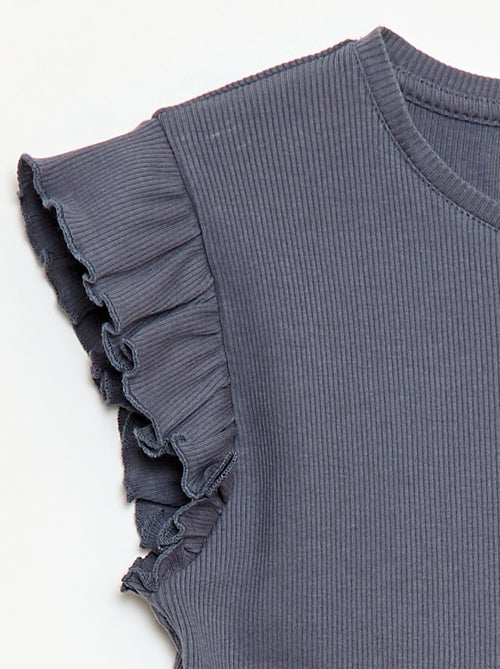 T-shirt canelado com mangas com folhos - Kiabi