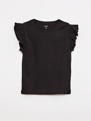 T-shirt canelado com mangas com folhos